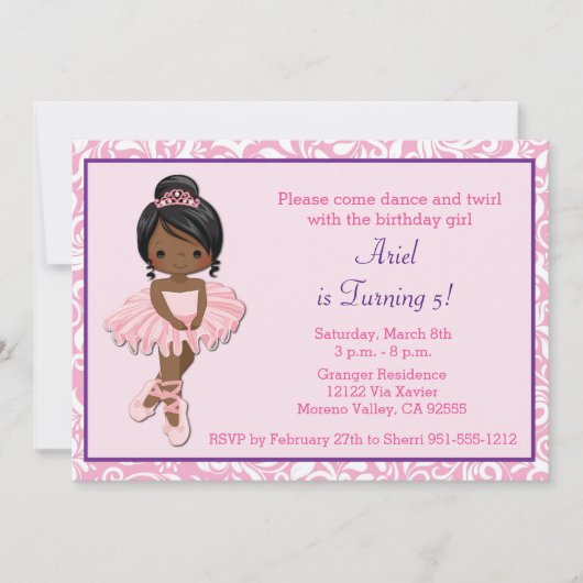 Ballerina Afro-Américaine Invitation Anniversaire (Devant)