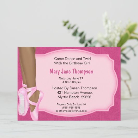 Ballerina Afro-Américaine Invitation Anniversaire (Debout devant)