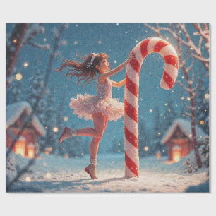 Ballerina Anime Girl & Candy Cane Kerstmis Cadeaupapier