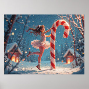 Ballerina Anime Girl & Candy Cane Kerstmis Poster