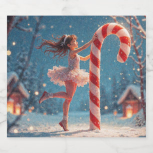 Ballerina Anime Girl & Candy Cane Kerstmis Sparkling Wijnetiket