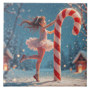 Ballerina Anime Meisje & Kerststok Christmas Tegeltje