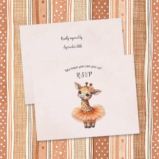 Ballerina Baby Meisje Shower Tutu Elegante Giraffe RSVP Kaartje