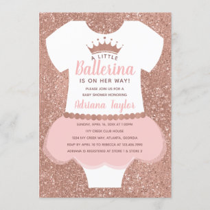 Ballerina Baby shower Invitation, Roos Gold Kaart