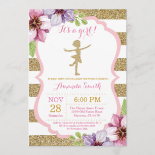 Ballerina Baby shower Roze en Gold Glitter Kaart