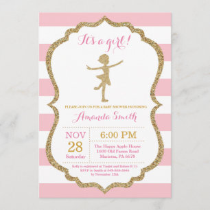 Ballerina Baby shower Roze en Gold Glitter Kaart