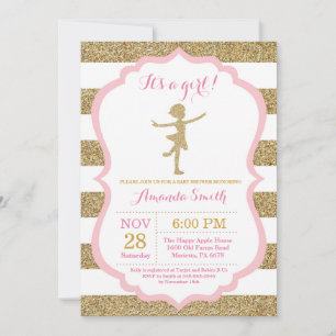 Ballerina Baby Shower Roze en Gouden Glitters Kaart