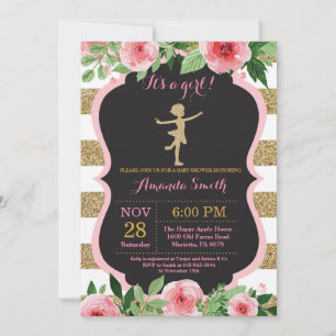 Ballerina Baby Shower Roze en Gouden Glitters Kaart