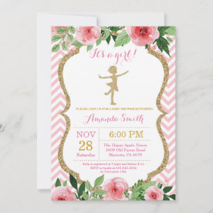 Ballerina Baby Shower Roze en Gouden Glitters Kaart
