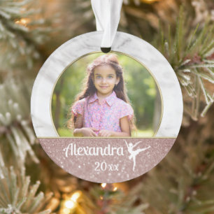 Ballerina Ballet Girls Elegant Pink Glitter Dance Ornament