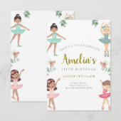 Ballerina Birthday Invitation Pink and Gold Kaart (Voorkant / Achterkant)
