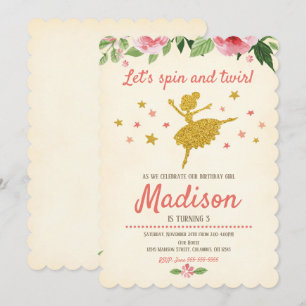 Ballerina Birthday Invitation / / Retro Kaart