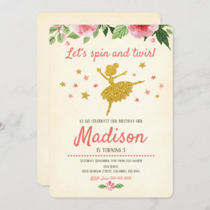 Ballerina Birthday Invitation /  / Retro Kaart