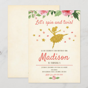 Ballerina Birthday Invitation /  / Retro Kaart