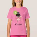 Ballerina Birthday Kids Ringer T-Shirt African Ame<br><div class="desc">Nos mignonnes chemises d'anniversaire de ballerine peuvent être customisées avec l'âge de la fille de l'anniversaire sur le ballon et personnalisées avec son nom en dessous. Une ballerine saute dans l'air avec un tiare et un tutu rose et un léotard avec un cupcake d'une main et un ballon de l'autre....</div>
