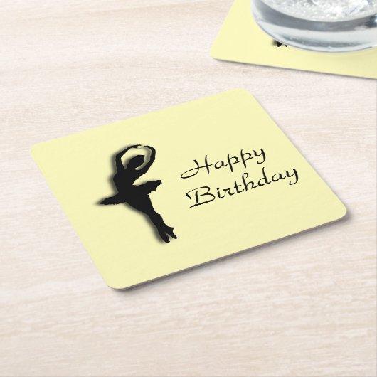 Ballerina Birthday Yellow Vierkante Kartonnen Onderzetter (Schuin)
