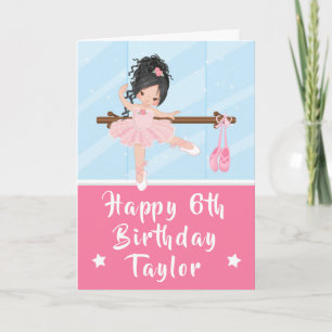 Ballerina Black Hair Girl rose Bonne carte d'anniv