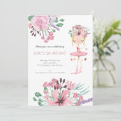 Ballerina Bloemen Foliage Meisjes 6e Verjaardagsfe Kaart (Staand voorkant)