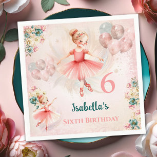 Ballerina Blond Roze Blauwgroen Bloemen Meisje Ver Servet