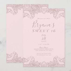 Ballerina Blush Roze Glitter Kant Sweet 16 Feestje Kaart