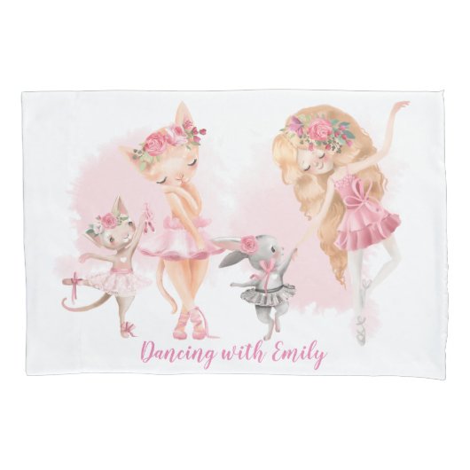 Ballerina, Bunny en Cats Dancing pillowcase Kussensloop (Voorkant)