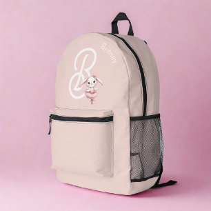 Ballerina Bunny Konijn Monogram Naam Pastelroze Bedrukte Rugzak