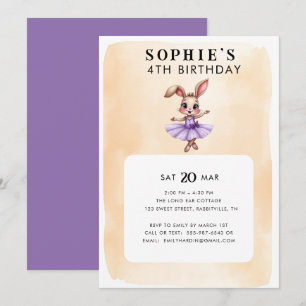 Ballerina Bunny Theme Verjaardagsfeestje Uitnodigi Kaart