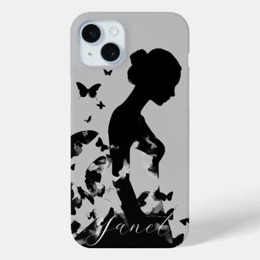 Ballerina & Butterflies Silhouette Zwart/Grijs Naa Case-Mate iPhone Case (Achterkant)