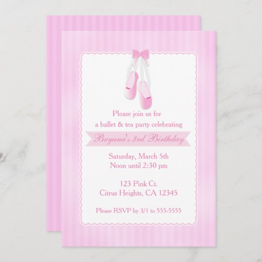 Ballerina Chaussons Ballet Rose Invitations (Devant / Derrière)