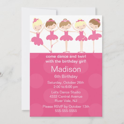 Ballerina Dance Birthday Invitation Kaart (Voorkant)