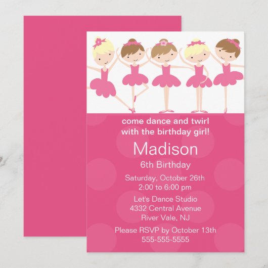 Ballerina Dance Birthday Invitation Kaart (Voorkant / Achterkant)