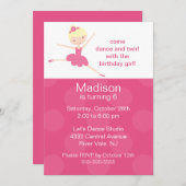 Ballerina Dance Birthday Invitation Kaart (Voorkant / Achterkant)