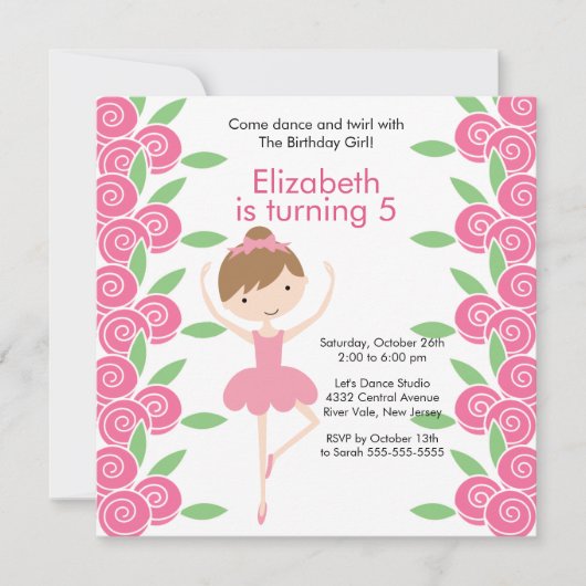 Ballerina Dance Birthday Invitation Kaart (Voorkant)