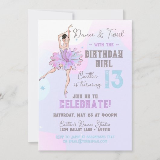 Ballerina Dance et Twirl Ado Invitation d'annivers (Devant)