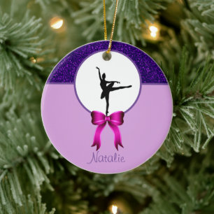 Ballerina Dance Glitter en Bow Ceramic Ornament