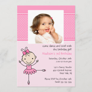 Ballerina Dance Photo Birthday Invitation Kaart