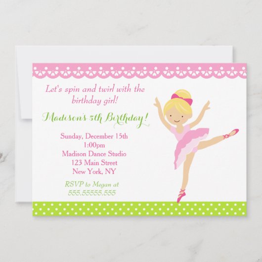 Ballerina Dancer Invitation Anniversaire (Devant)