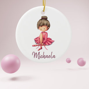Ballerina Dancer met Roze Leotard Kinder Kerst Keramisch Ornament