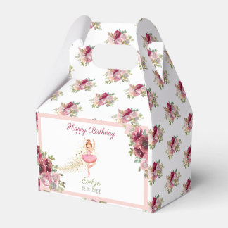 Ballerina Dancer | Roze Bloemen Ballet Verjaardag Bedankdoosjes