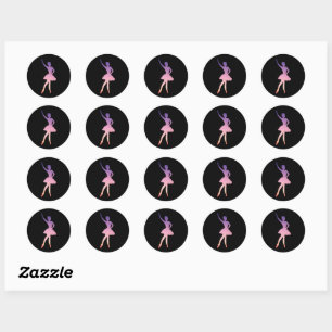 Ballerina dancer roze paarse silhouet ronde sticker