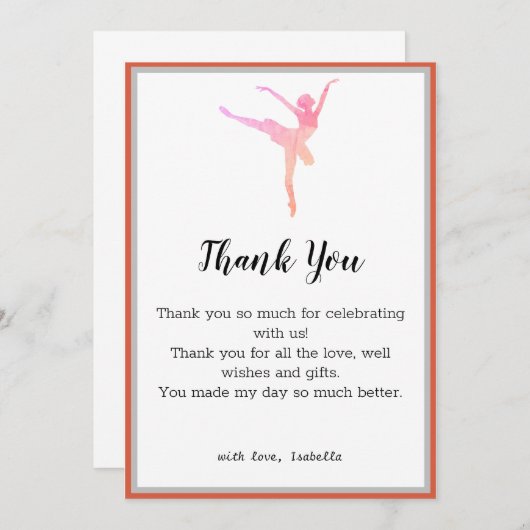 Ballerina Dancer Verjaardag Dank u kaart (Voorkant / Achterkant)