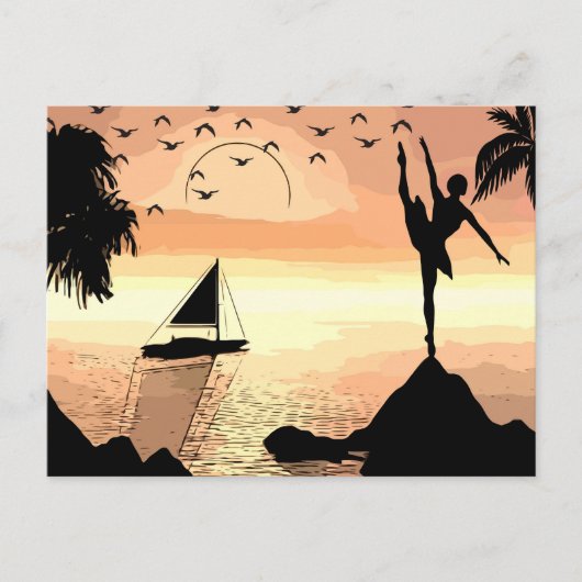 Ballerina Dancing Sunset Abstracte silhouette Art Briefkaart (Voorkant)