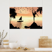 Ballerina Dancing Sunset Abstracte silhouette Art Poster (Keuken)