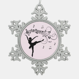 Ballerina Dancing with Music Pink Tin Sneeuwvlok Ornament