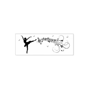Ballerina Dancing with Muzieknoten Zelfinktende Stempel