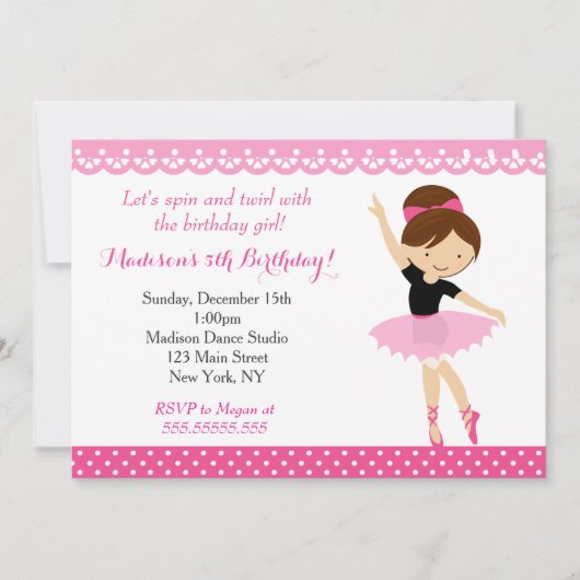 Ballerina Danse Anniversaire Fête Invitation (Devant)