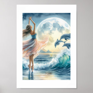 Ballerina dansen op de oceaan poster