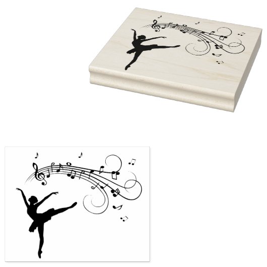 Ballerina Dansend met Muzieknoten Rubberstempel (Gestempeld)
