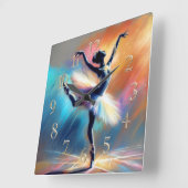 Ballerina danser pastel tekening kleurrijk vierkante klok (Hoek)