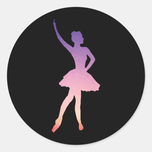 Ballerina danser roze paarse silhouet ronde sticker (Voorkant)